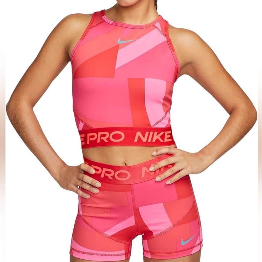 XXL Nike Women's Geo Crop Sports Bra - Pink & Coral Colorblock